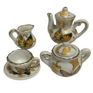 Vintage Miniature Butterfly China Tea Set Doll House Collection 7